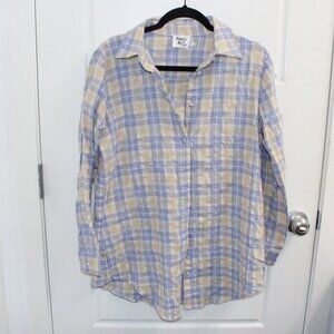 Princess Polly Shirt Women's Sz 2 Plaid Button Front Long Sleeve Purple/Cream
